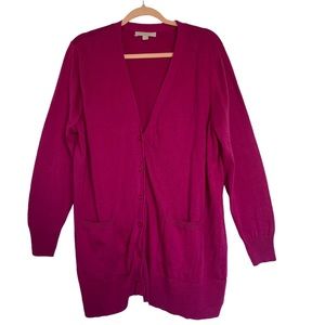 Woman Within 100% Cotton Fuschia Vneck Button front Cardigan Sweater